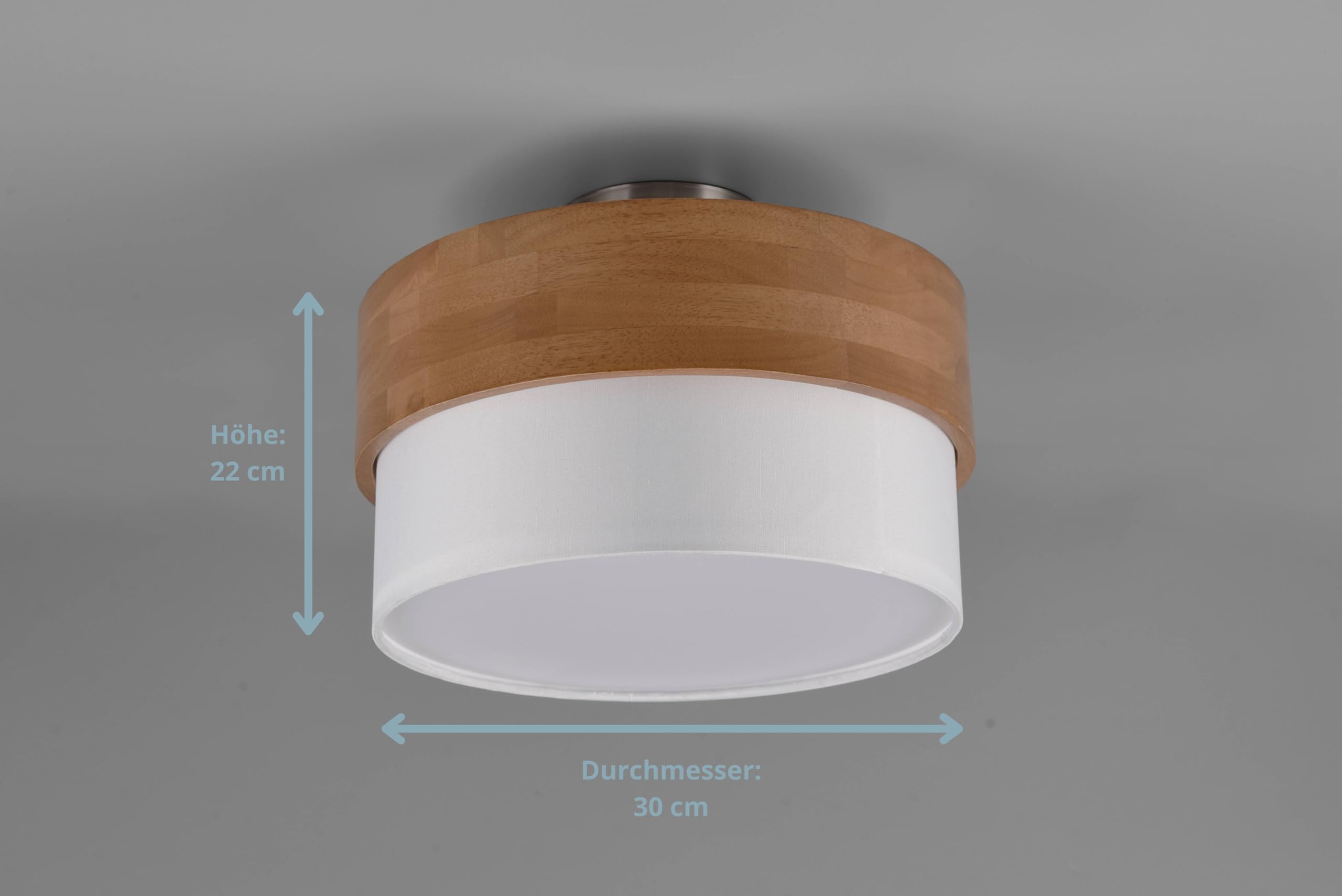 Sea Deckenleuchte, Modern, Ø 30 cm, Höhe: 22 cm, Stoffschirm weiß, Korpus Holz, Metall, ohne Leuchtmittel, E14, max: 40W