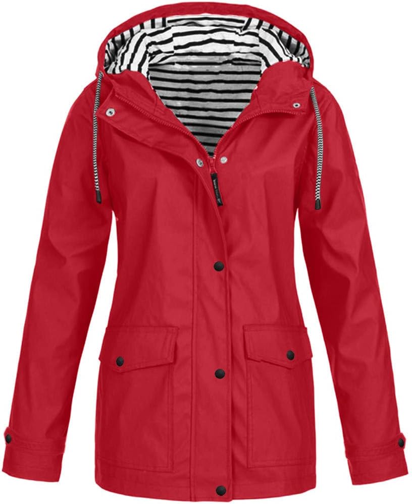 Womens Long Waterproof Jacket Hooded Women Rain Raincoat Solid Hooded Jacket Windproof Outdoor Coat Plus Women's Coat Womens Fleece Zip up Jacket