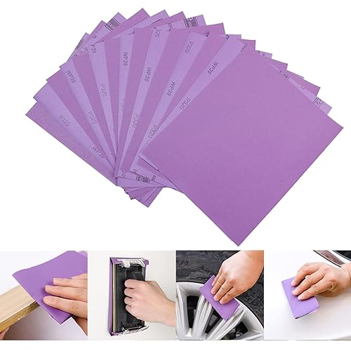15 hojas de papel de lija de grano 2000, papel de arena impermeable, papel abrasivo húmedo y seco morado, papel de lija de alúmina fundida blanca de