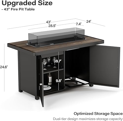 Miniatura 7 de LAUSAINT HOME Mesa para fogata de propano de 43 pulgadas con tapa, fogatas de gas de 55,000 BTU para patio exterior con protector de viento