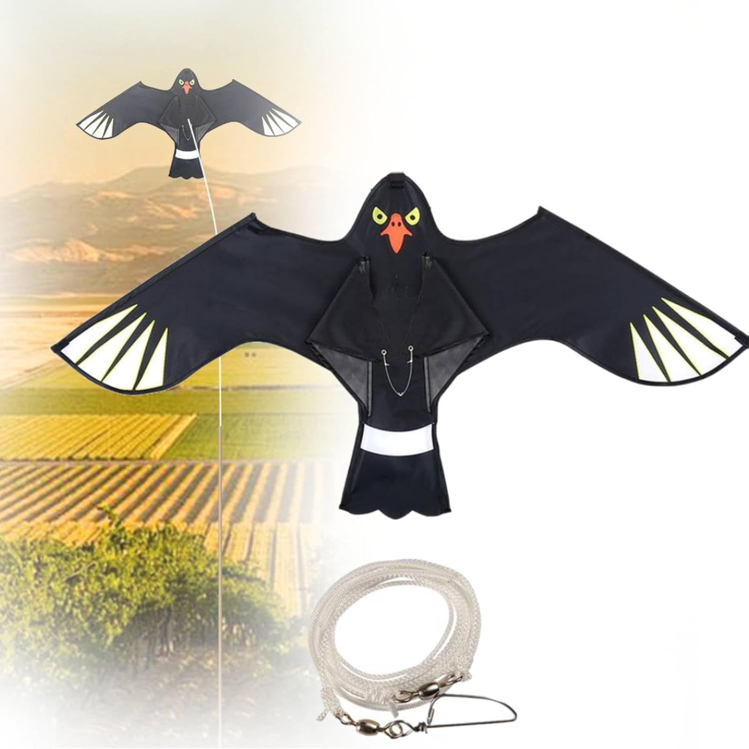 Bird Flying Kite, Bird Hawk Scarer Flying Kite with Feather Reflective