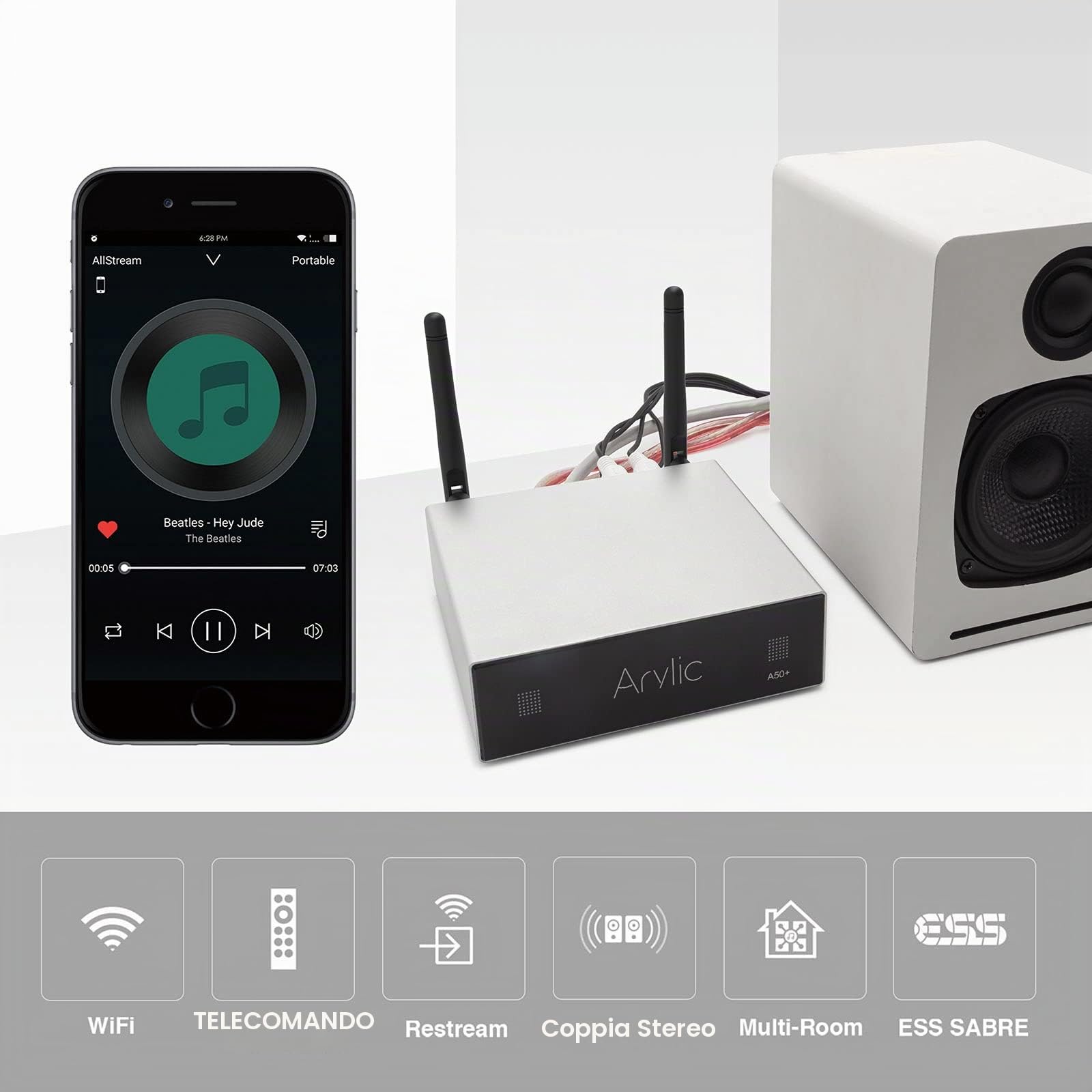 Arylic Up2stream A50+ Amplificatore WiFi Bluetooth Airplay Subwoofer TPA3116 HiFi Multiroom Wireless Stereo