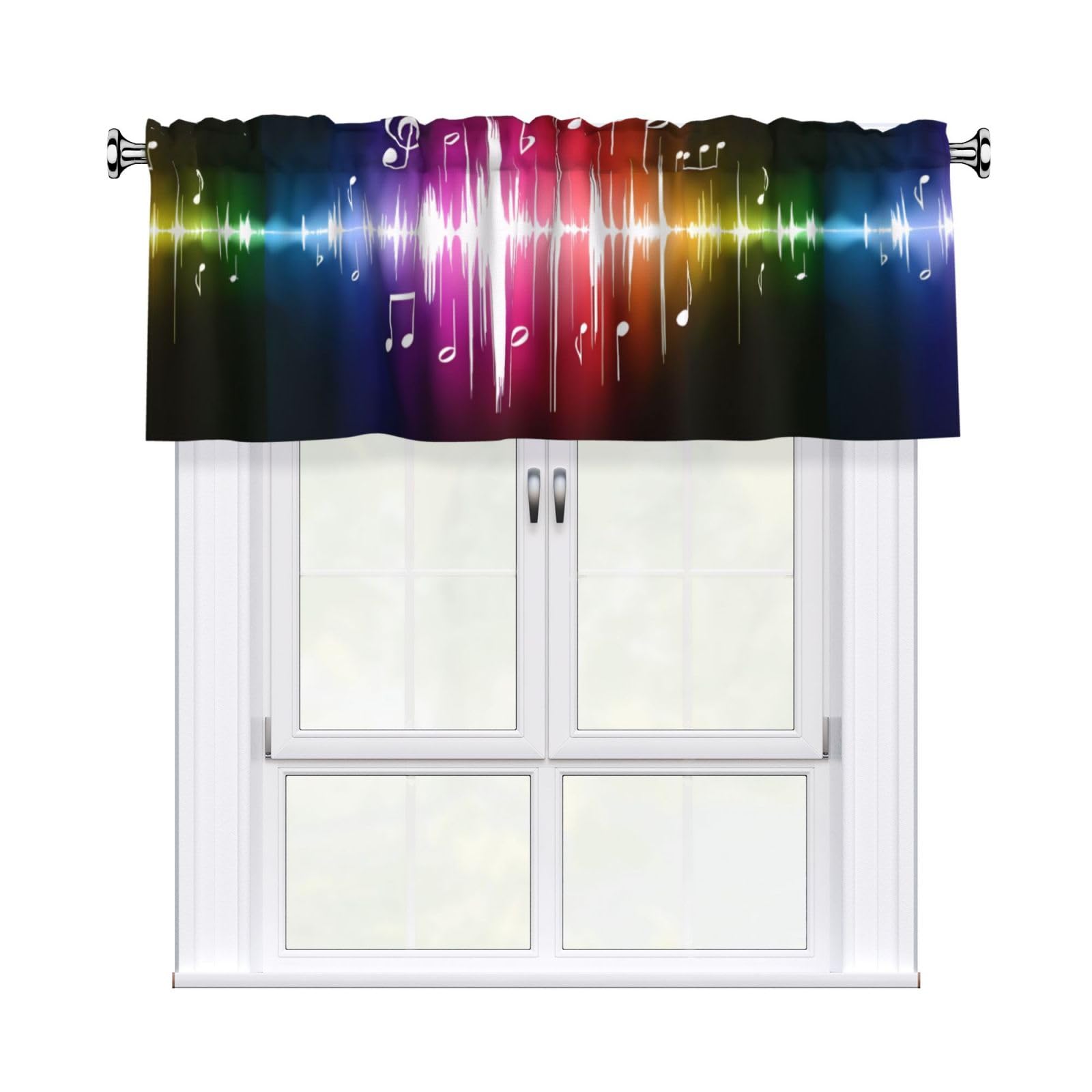 WHJSHOP Music Prints Curtain Valance 54x18in - Peach Skin Kitchen Window Layer, Filtered Light & Quick-Install Rod Pocket Cover
