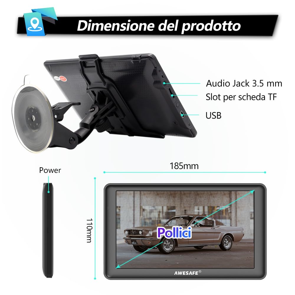 Bluetooth Navigatore Auto/Camion 7 Pollici GPS Navigatore Satellitare Auto Camper Autobus Taxi, Avviso Traffico Vocale, Limite di Velocità, Aggiornamenti gratuiti delle mappe a vita