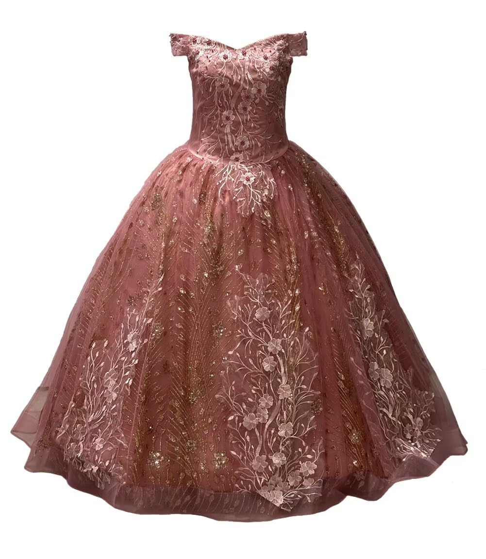 Women Lace Appliques Bead Quinceanera Dress Glitter Tulle Ball Gowns Off Shoulder Sweet 15 16 Dress