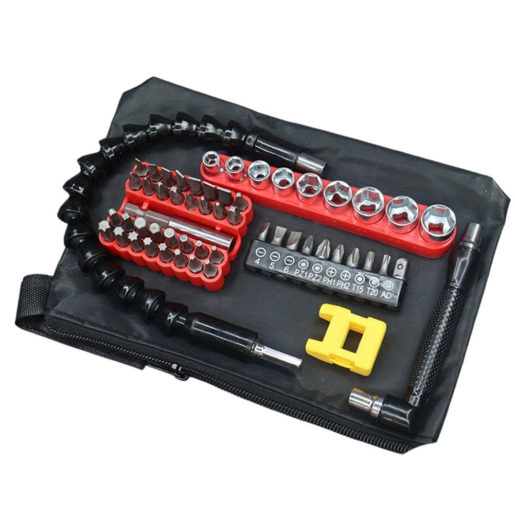 Tournevis magnétique en forme de L coudé 6.35 mm avec jeu de 19 embouts et seau