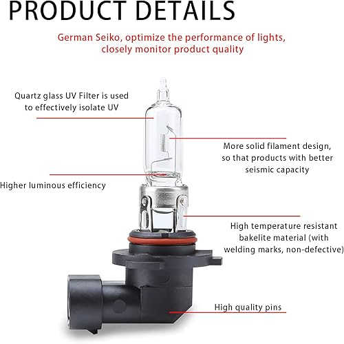 Miniatura 3 de leediga 2 bombillas halógenas para automóvil 9005-55W, haz ultra brillante de 12 V de luz antiniebla de haz bajoalto, lámpara de cuarzo Plug and