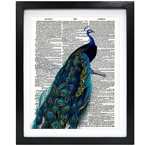 Susie Arts 8X10 Unframed Peafowl Peacock Upcycled Vintage Dictionary Art