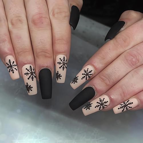 OHWODA Christmas Press on Nails Medium Coffin Fake Nails with