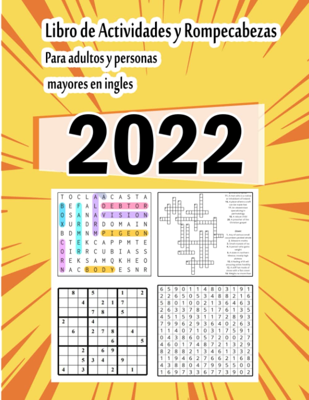 Libro de actividades de rompecabezas para adultos y personas mayores en ingles: Rompecabezas de cerebro saludable - Crucigramas, sudoku, sopa de