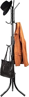 Mind Reader COATRACK11 Standing Metal Coat Rack Hat Hanger 11 Hook for Jacket, Purse, Scarf Rack, Umbrella Tree Stand, Black