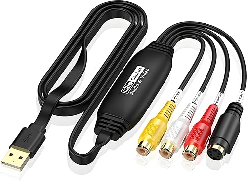 Herfair VHS to Digital Converter, USB Video Capture Card Device, RCA to USB A Converter, Convert VHS VCR Hi8 DV Tape Camcorder Camera to Digital