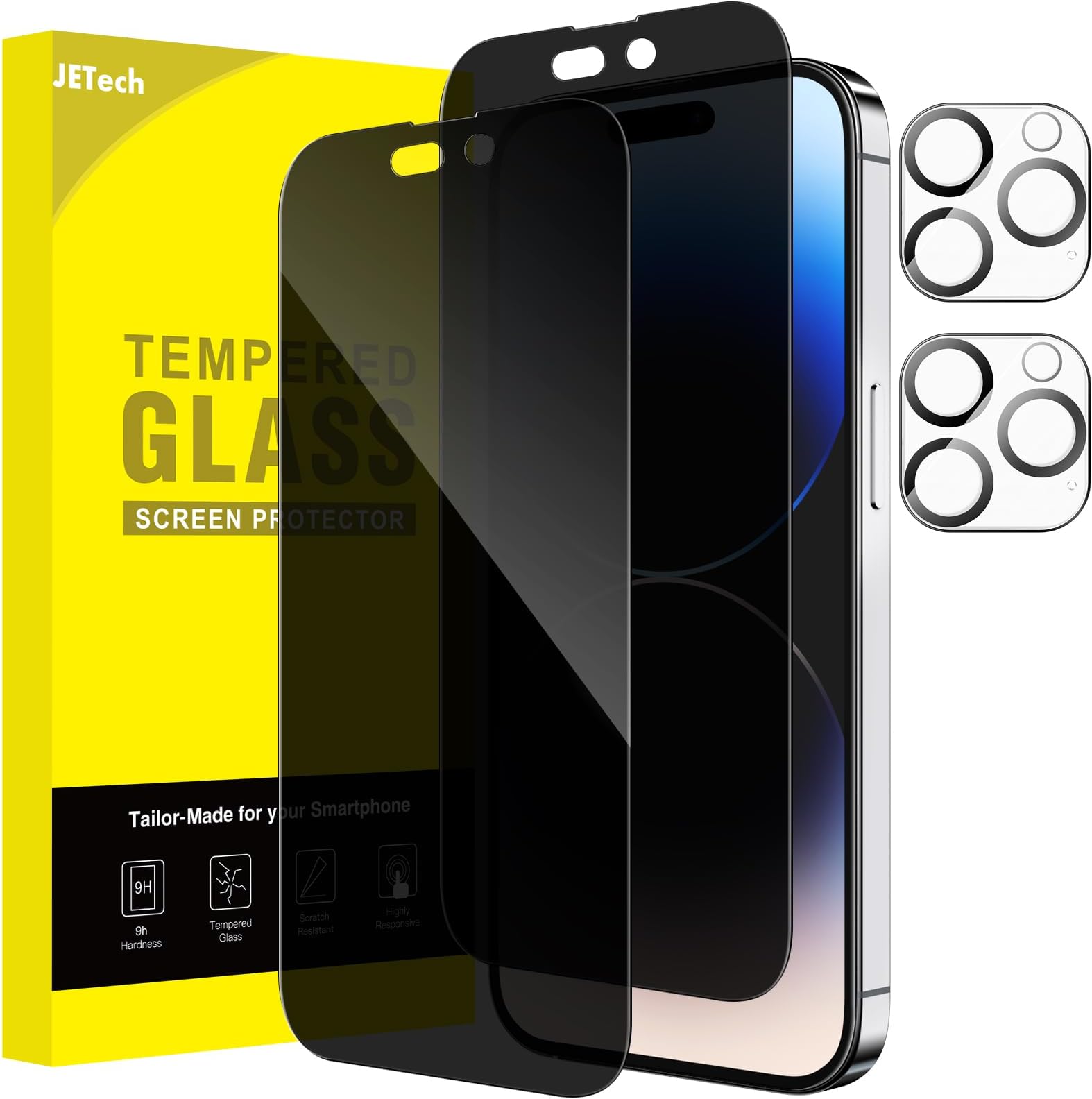 JETech Privacy Full Coverage Screen Protector for iPhone 14 Pro Max 6.7-Inch, with Camera Lens Protector, Anti-Spy Tempered Glass Film, 2-Pack Each