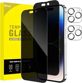 JETech Película de Vidro Temperado Cobertura Total de Privacidade para iPhone 14 Pro Max 6,7 Polegadas com Protetor Lente Câmera, Protetor de Tela Anti-Espião, 2 Pacotes Cada