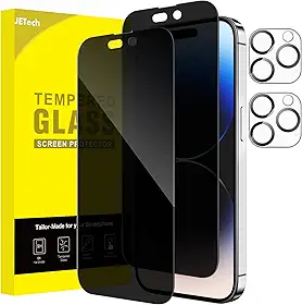 JETech Película de Vidro Temperado Cobertura Total de Privacidade para iPhone 14 Pro Max 6,7 Polegadas com Protetor Lente Câmera, Protetor de Tela Anti-Espião, 2 Pacotes Cada