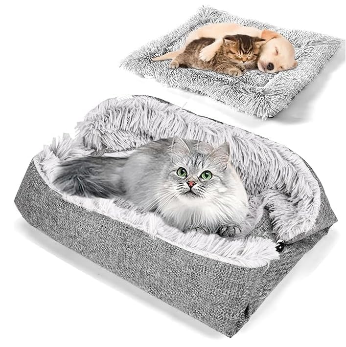 PjuQow Katzenbett Waschbar, Katzen Decke Und Katzenkissen, Katzenmatte Weiches Plüsch-Katzenkorb Für Haustiere Katzenliebhaber