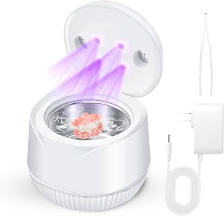 Ultrasonic Retainer Cleaner, 45kHz Ultrasonic UV Cleaner for Dentures, Retainer, Mouth Guard, Aligner, Whitening Trays, Toothbrush Head, 200ml Ultrasonic Cleaner Machine for Jewelry Diamond