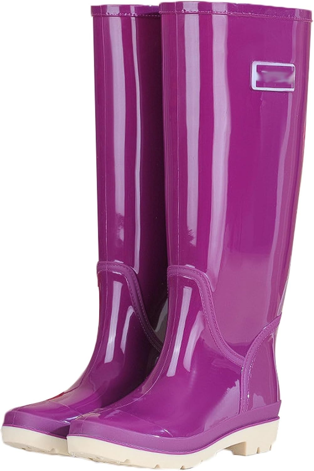 Women's High Top Rain Boots Waterproof Anti-Slip Wading Boots, 42.5cm PVC Garden Boots with Mesh Lining, Tire Tread Sole Water shoes(PURPLE 1,7)
