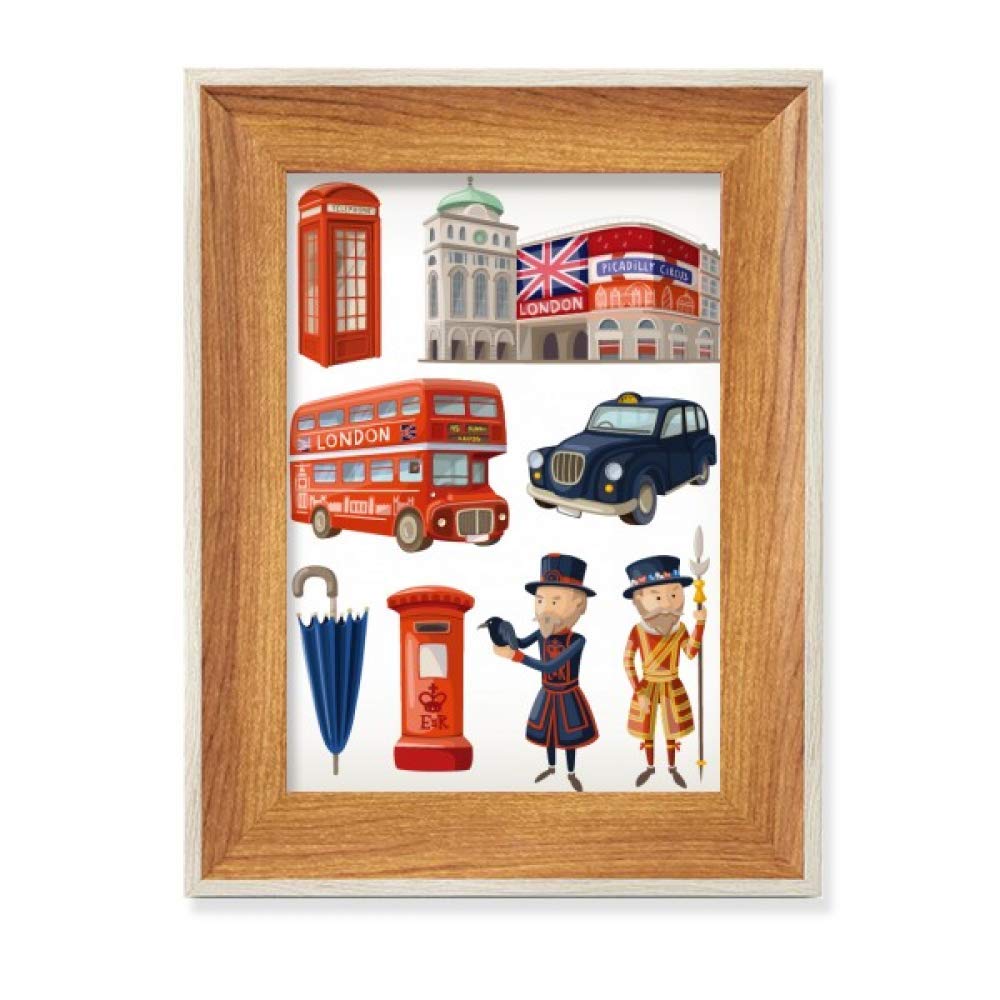 Cadre en bois London et cabine rouge pour décoration bureau rétro