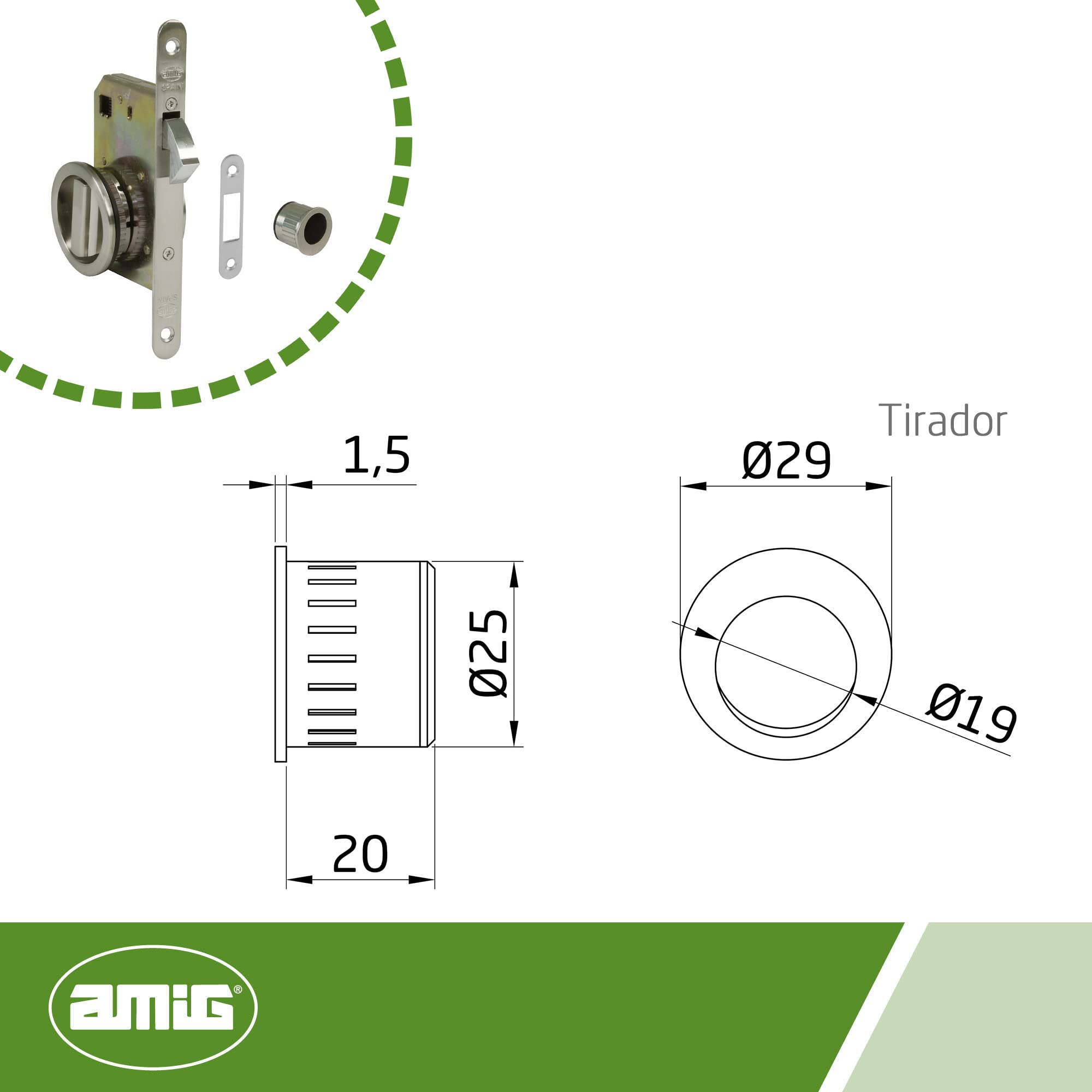Amig - Serrure à encastrer Mod.611 avec béquille et poignée pour portes coulissantes en bois d'épaisseur 35-40 mm | Entrée : 50 mm | En acier finition chromée mate