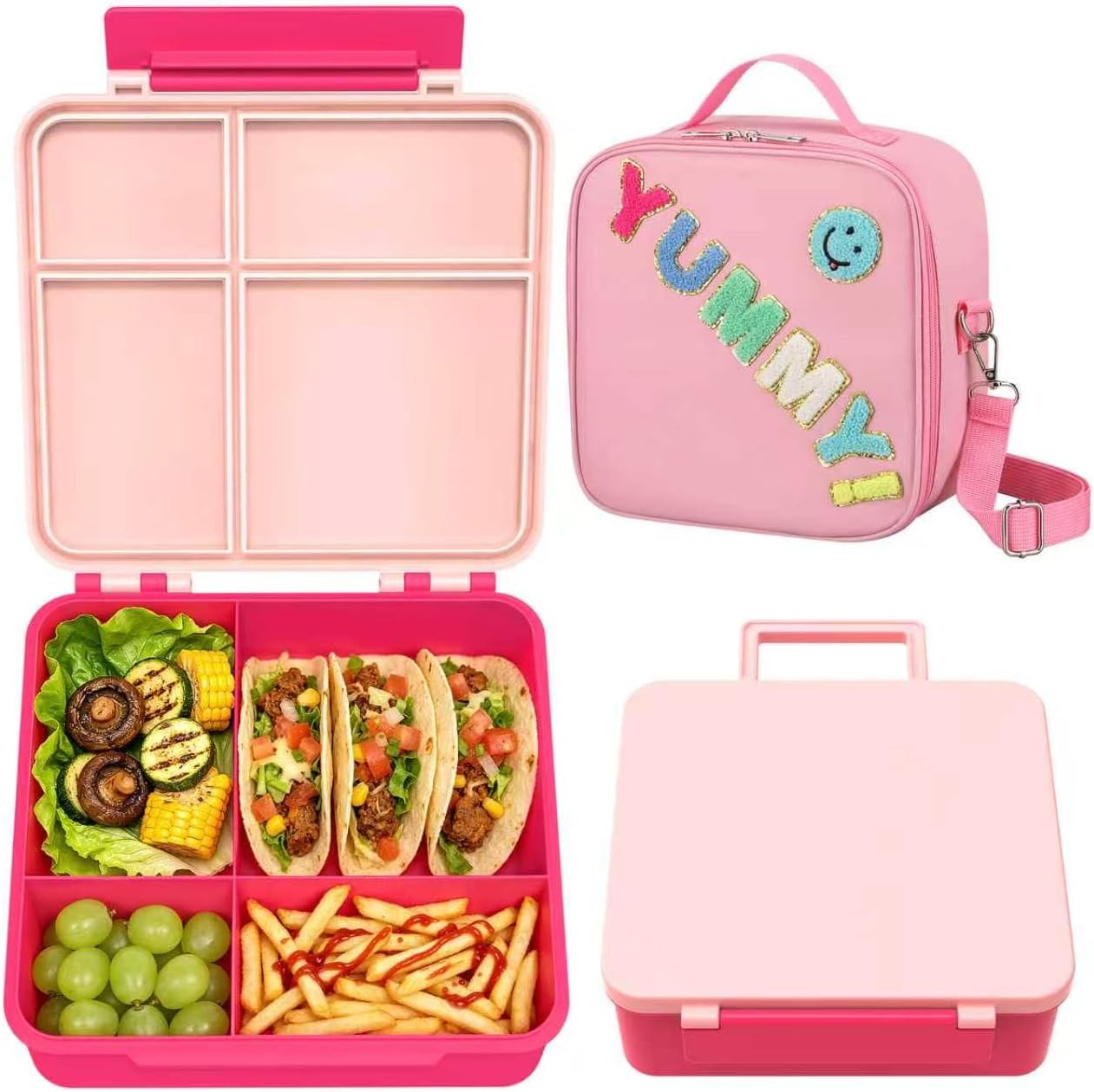 Kids Lunch Box with Lunch Bag Bento （Pink）