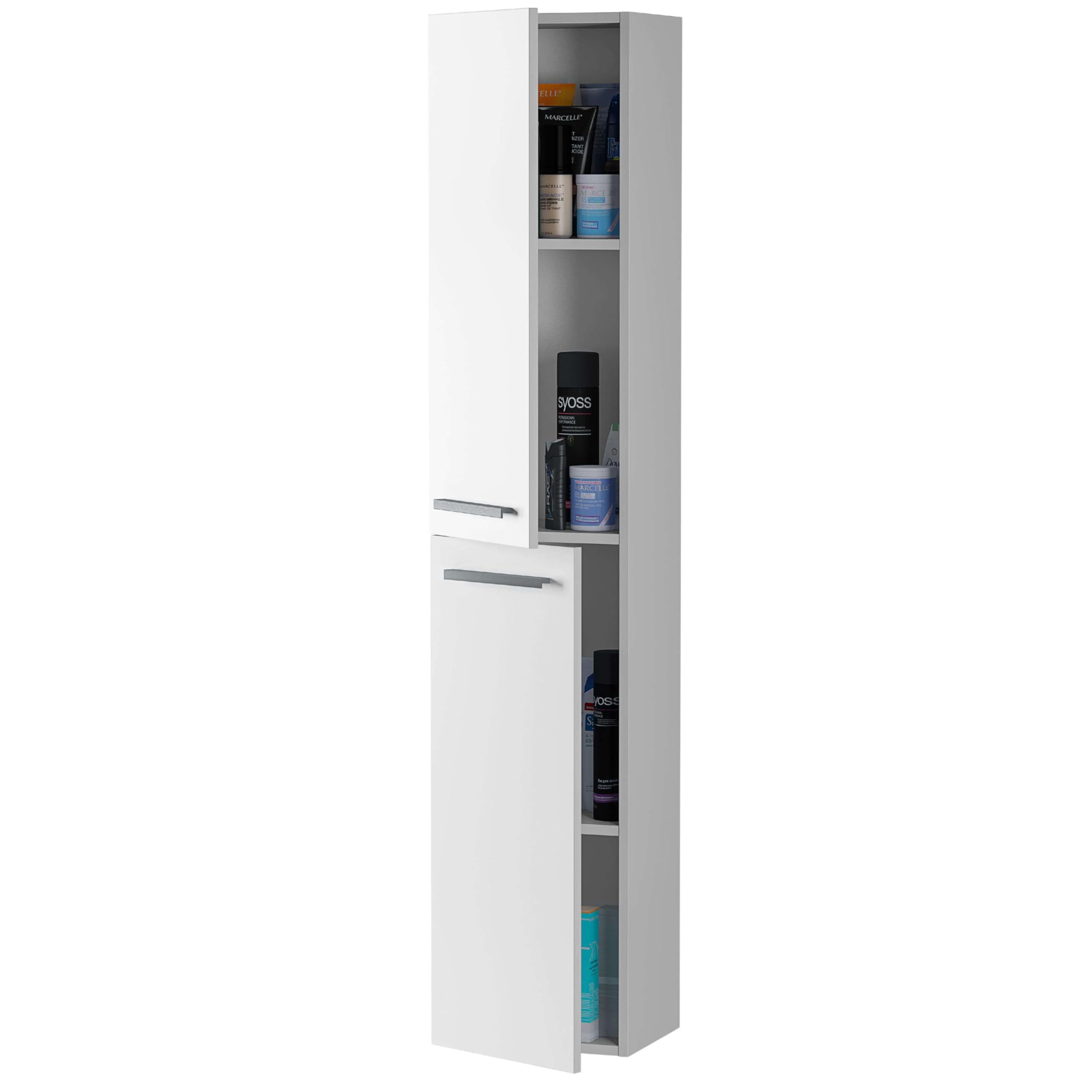 Columna de Baño Suspendida Aruba en Melamina Color Blanco Brillo Elegante y Moderna 30x150 cm