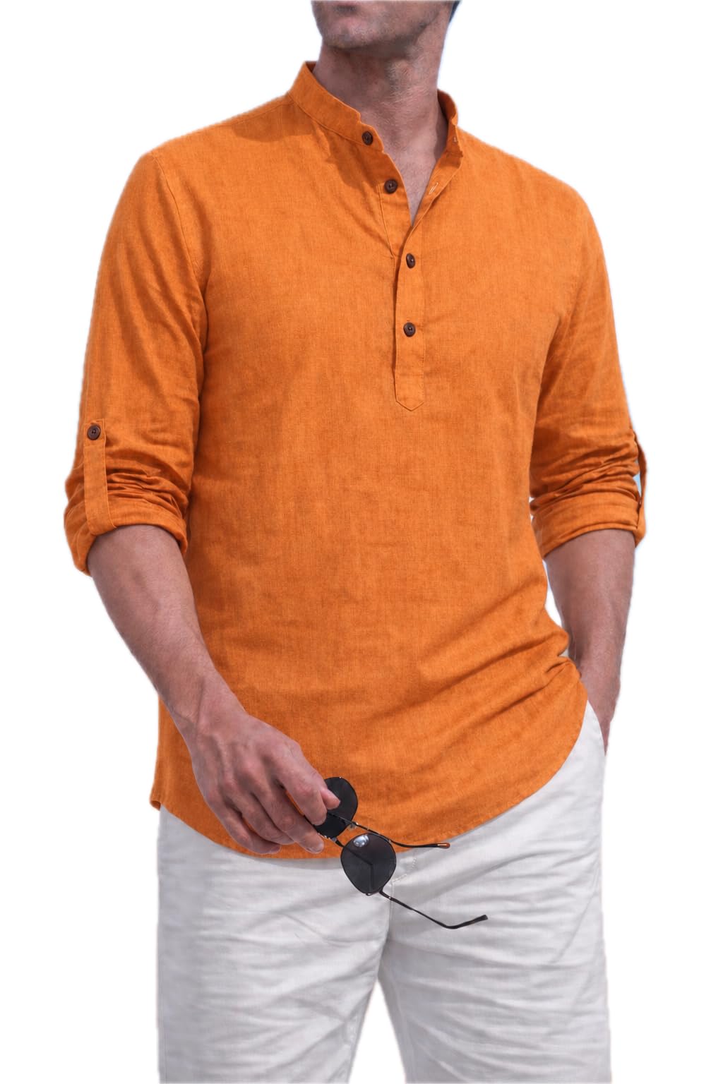 bahumaan Pure Cotton Short Kurta for Men with Chinese Collar and Roll-Tab Sleeves | Solid Kurta Shirt for Men for Casualwear and Daily Comfort-picture-28