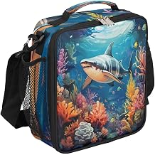 Lunch Box for Kids Girls Boys Shark Coral Lunch Bags for Teens Freezable Insulated Lunch boxes for School, Picnic, Cooler Tote Bag with Adjustable Shoulder Strap