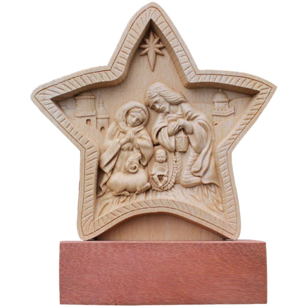 Cadeau religieux de Noël : scène de Nativité en bois 3D en forme d'étoile