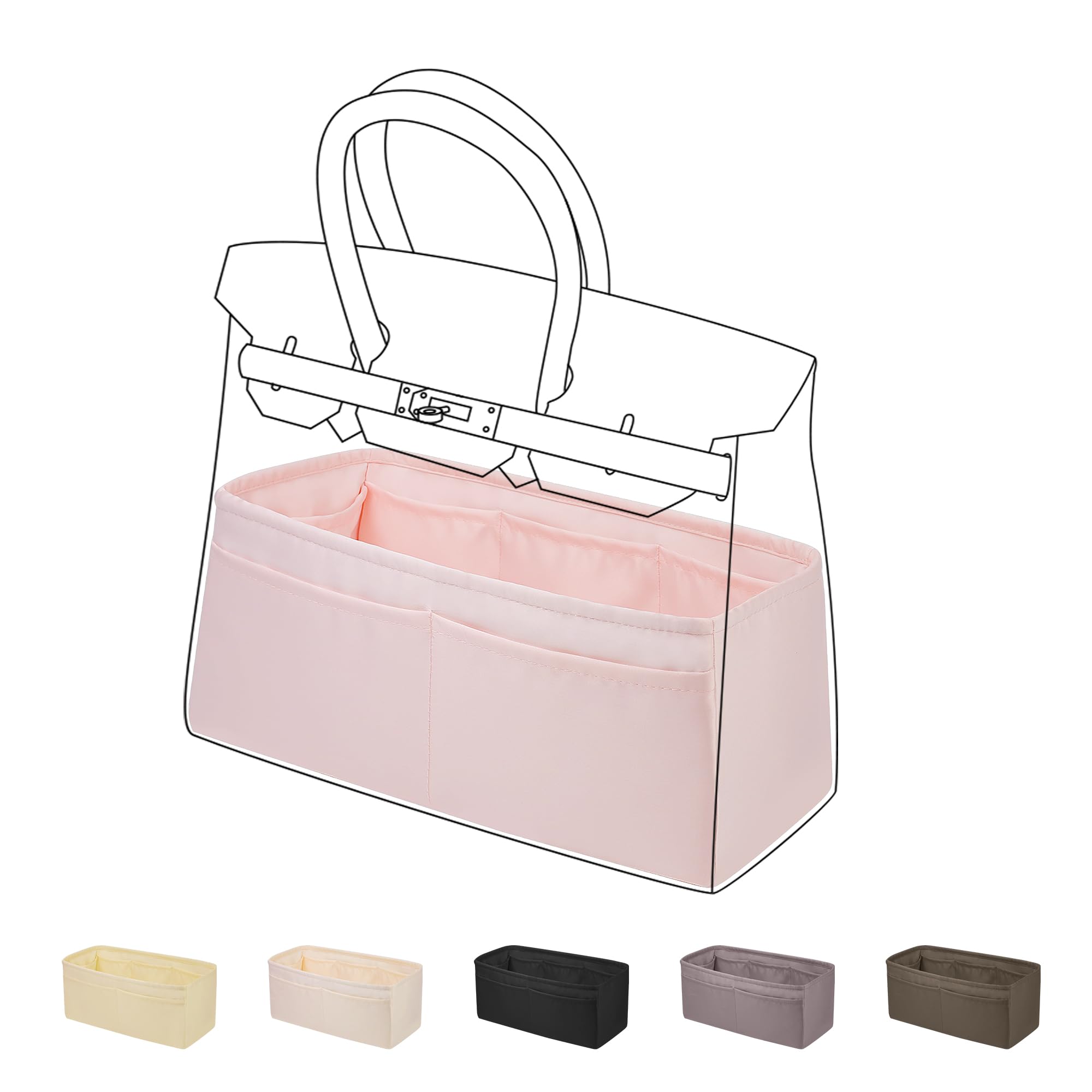 DGAZ Organizador de Bolso de Seda Premium, Inserto Ligero para Birkin 20/25/30/35/40/45/50, Forro Interior Elegante que Protege y Organiza (Rose Sakura, BK30)