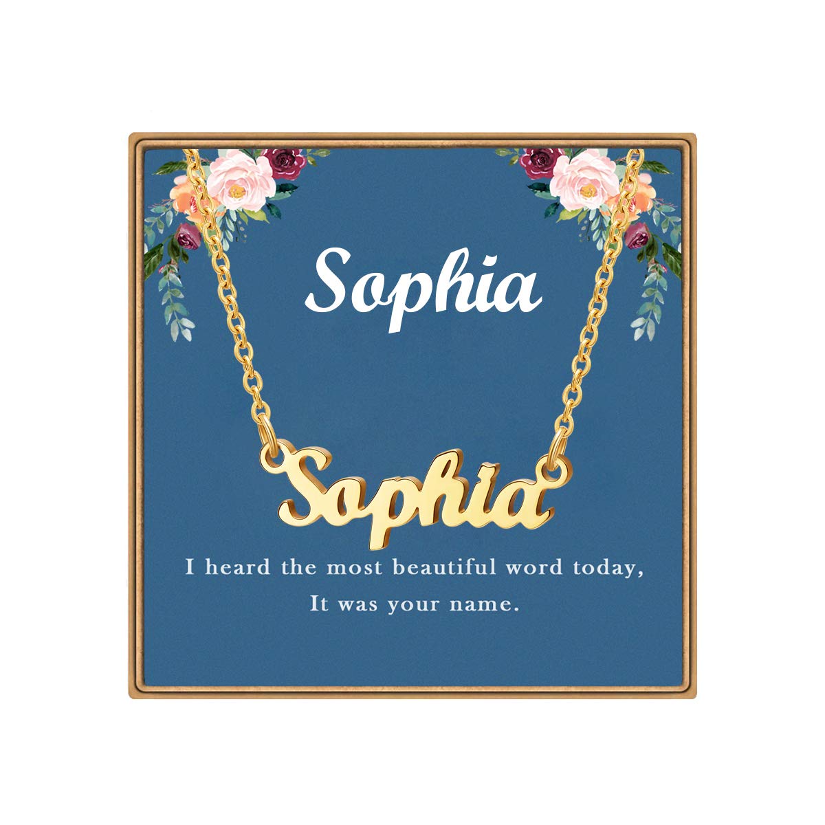 Ldurian Custom Name Necklace, Personalized Name Plate Pendant Necklace Pre Gifts, Charm Pre-made Jewelry for Mom Mama Birthday Anniversary
