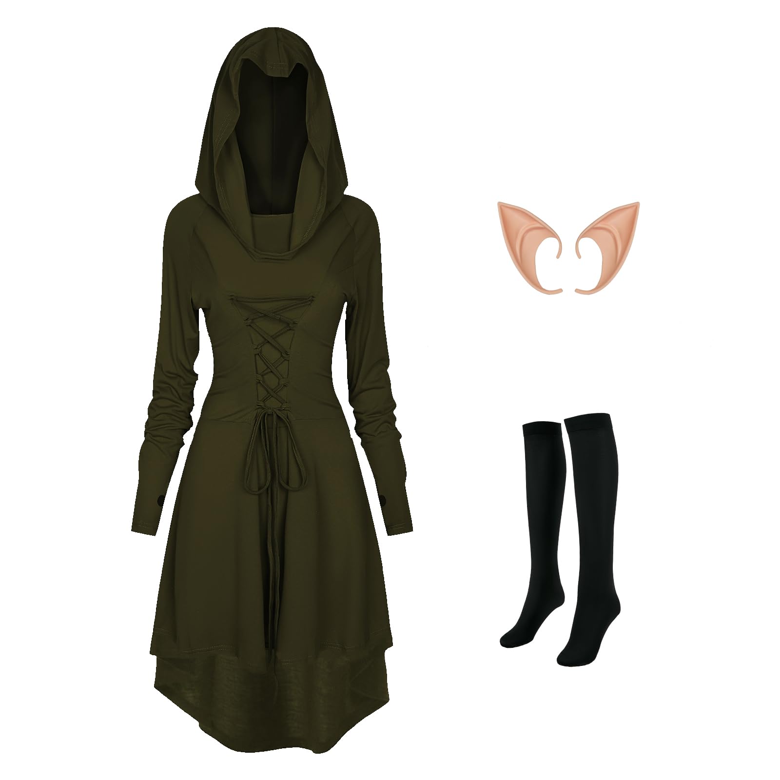 Robe Renaissance pour Halloween et festivals rétro avec accessoires - 7