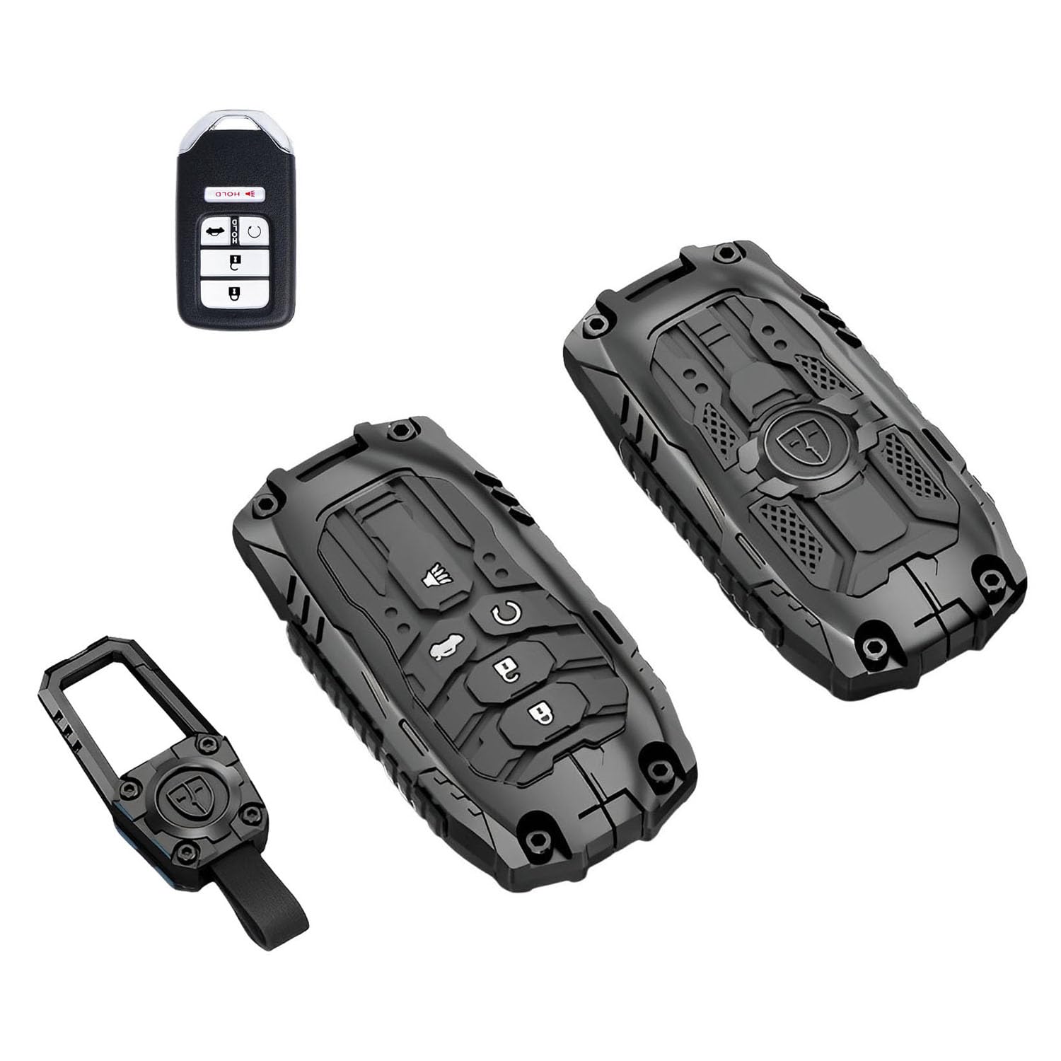 WKIOERAD Heavy Zinc Alloy Key fob Case Cover with Keychain Compatible with Honda Accord Civic CR-V CRV Pilot Passport Insight EX EX-L Key Shell