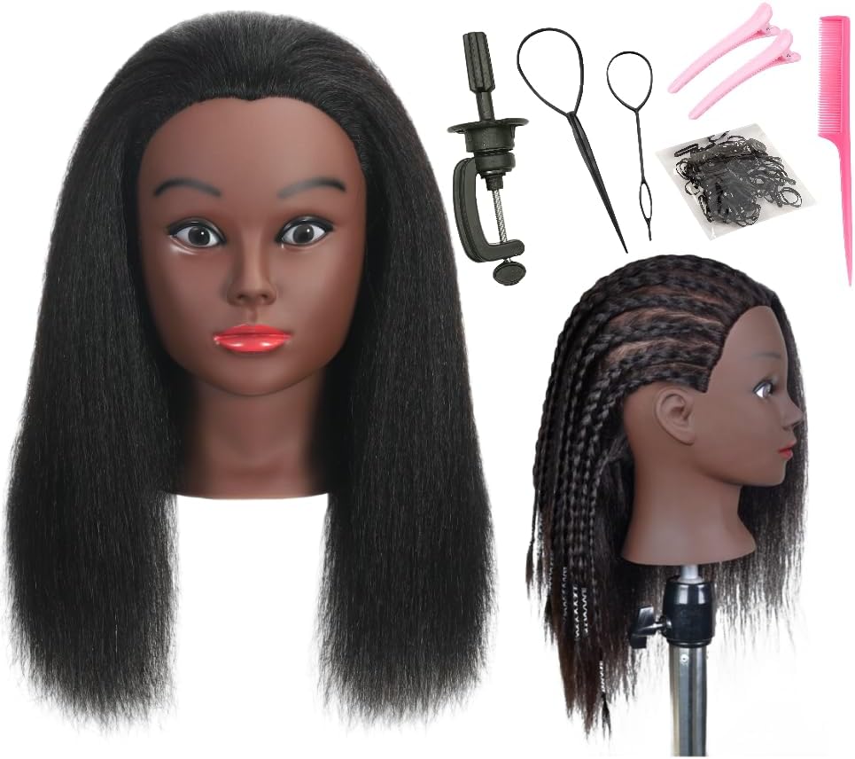 Real 100% Human Hair Mannequin Head with Stand for Hairdresser Practice Manikin Cosmetology Doll Training Head Braiding Styling