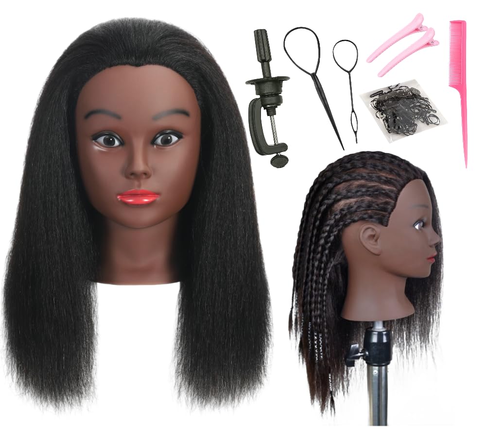 Real 100% Human Hair Mannequin Head with Stand for Hairdresser Practice Manikin Cosmetology Doll Training Head Braiding Styling