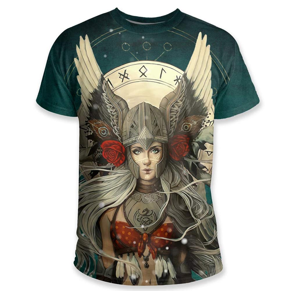 T-Shirt Viking Homme 3D Valkyrie et Boussole Nordique Vert Taille 4XL
