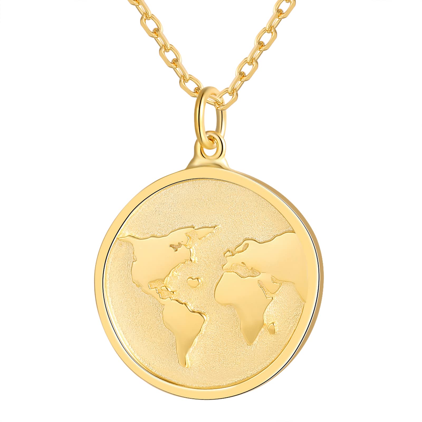 WENDAO925-Sterling-Silver Gold Africa Map Necklace - 18K Gold Plated Chain Circle Dainty Hollow African Vintage Map Pendant Jewelry Gift for Women