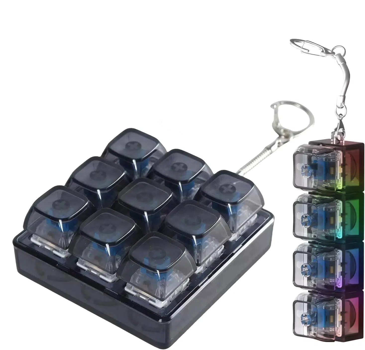 Keyboard Fidget Toy, 9-Button Fidget Keyboard Keychain Stress Relief Toys Keyboards Keychain, Mini Keyboards Clicker FidgetsToy, Sensory Fun Toys For Adults, Kids (BK)
