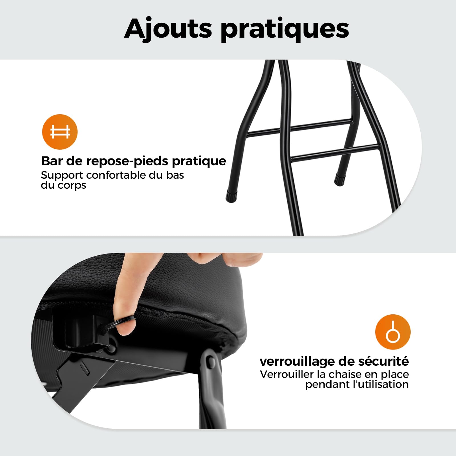 Lot de 2 tabourets de bar pliables avec dossier, 65 cm de haut, chaise haute pliantes pour bar et comptoir, capacité de charge 125 kg (noir 65 cm)