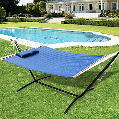 2-Person Quilted Designs Fabric Hammock With Spreader Bars And Detachable Pillow,10Ft Hammock For Lndoor And Outdoor Camping Patio Beach 450-Pound #TOP6