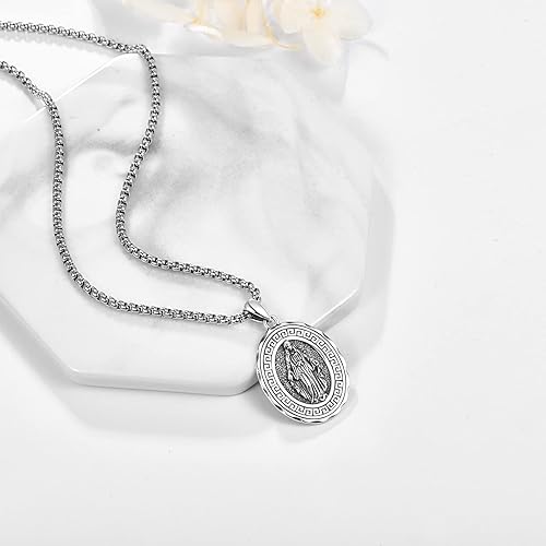 Miniatura 2 de KATHLU Collar de San MiguelSan CristóbalSan GerardoSan JorgeSan JudaSan Benito para hombres y mujeresAmuleto de religión de plata de ley 925 con