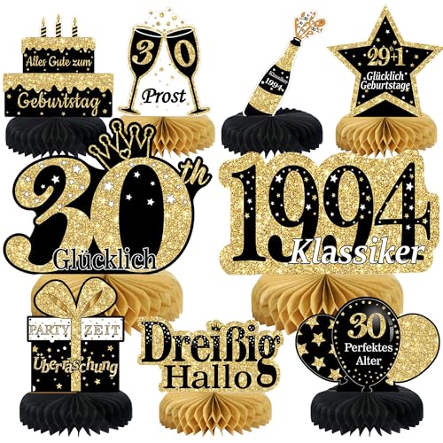 30. Geburtstag Deko Set Schwarz Gold - Luftballons Banner Pompoms Partydeko