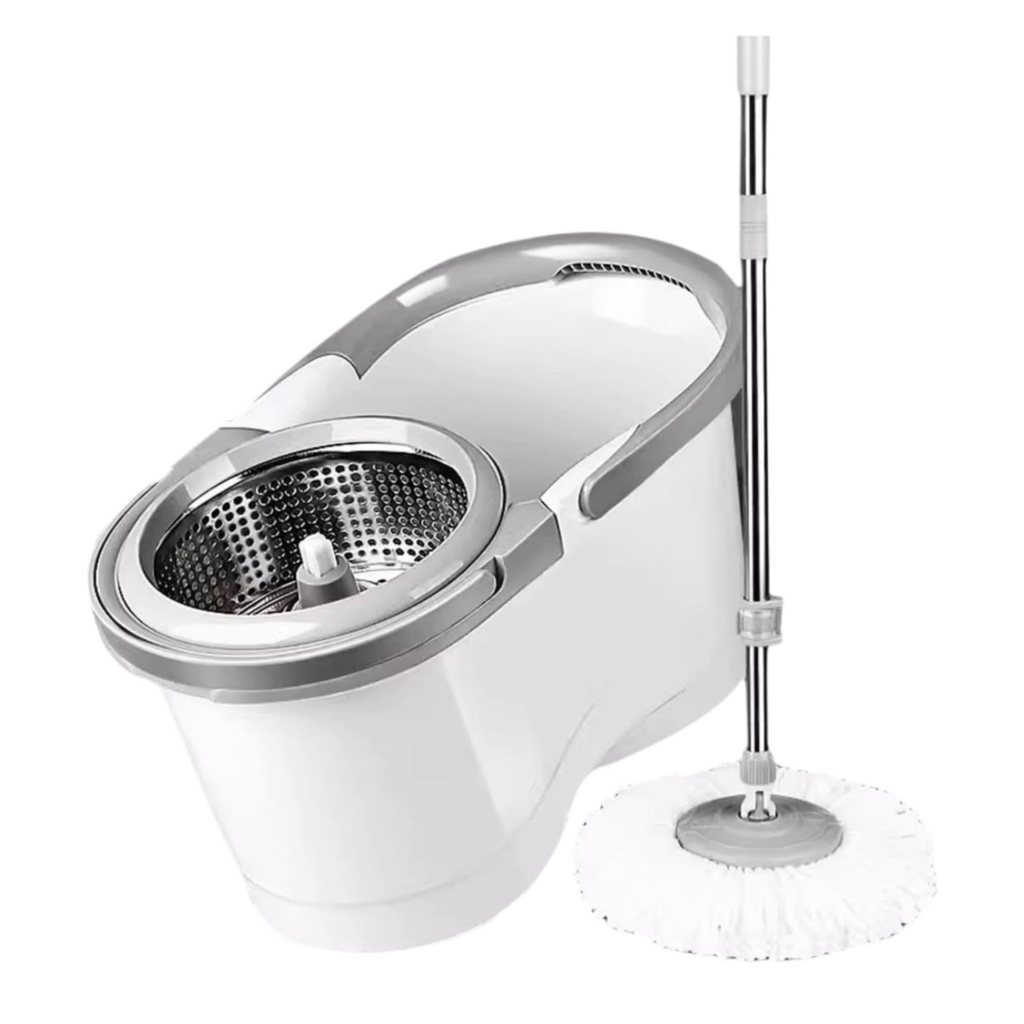 Fregona Juego De Trapeador Giratorio Y Balde con Escurridor para Limpieza Pisos para Piso Uso Húmedo O Seco Limpieza Suelo(White)