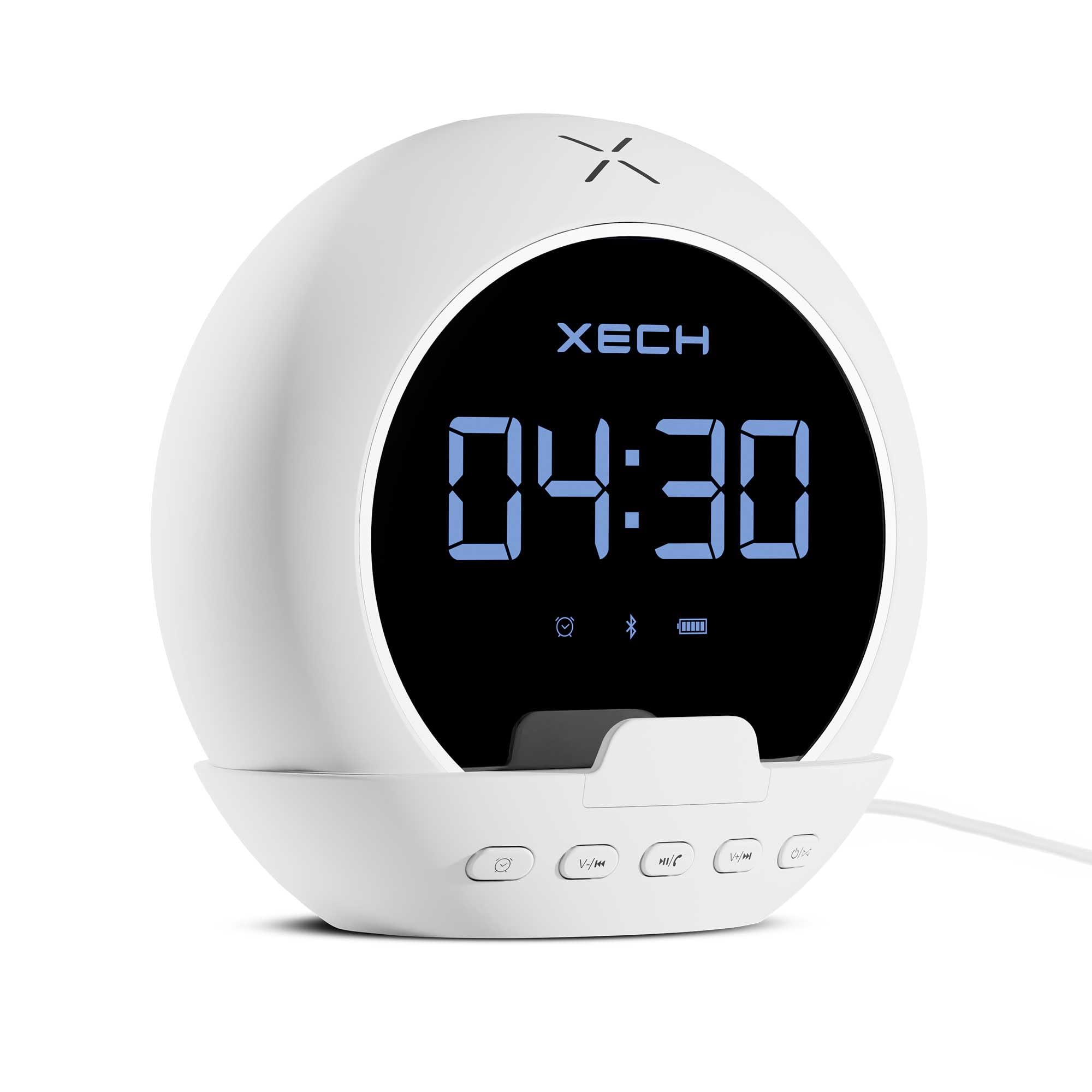 Xech Digital Alarm Clock with Speaker for Students and Heavy Sleepers | Mini Clock with Pen Stand & Phone Holder for Kids Bedroom | Secret Santa Gifts for Office Colleagues (Ellipse, White)