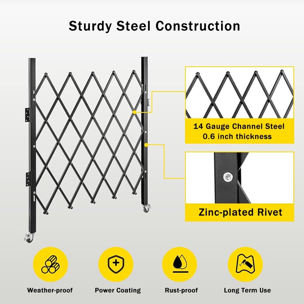 Industrial Barrera Plegable de Seguridad Retráctil con Ruedas para Construcción - Valla de Tráfico Expandible (200,7 x 101,6 cm) - Ideal para Zonas de Trabajo y Seguridad Pública