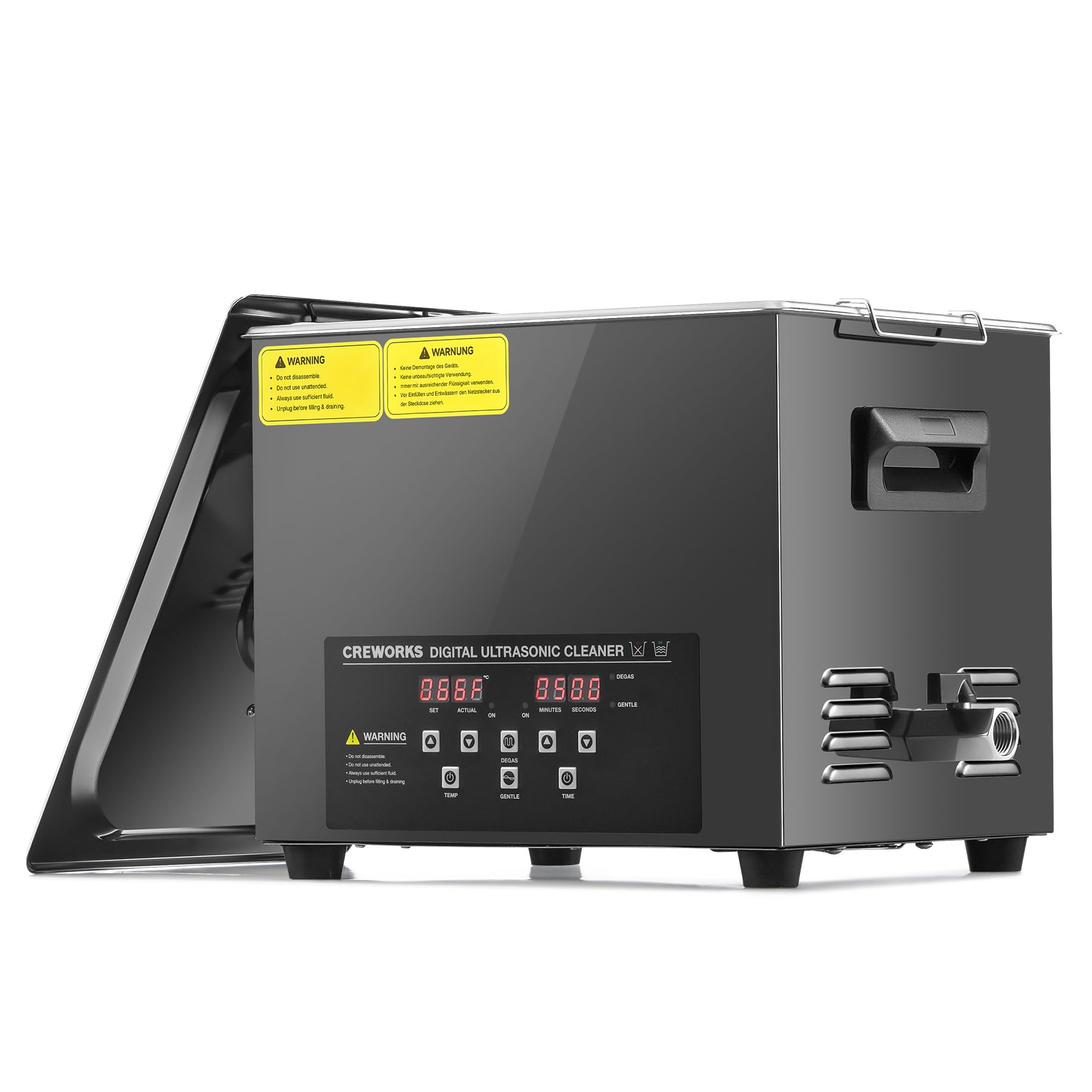 CREWORKS Lavatrice Ultrasuoni Digitale 10L 240W con Riscaldatore e Timer, Pulitore Ultrasuoni Professionale in Acciaio Inossidabile con 2 Modalità, Vasca Ultrasuoni per Ricambi Auto, Utensili