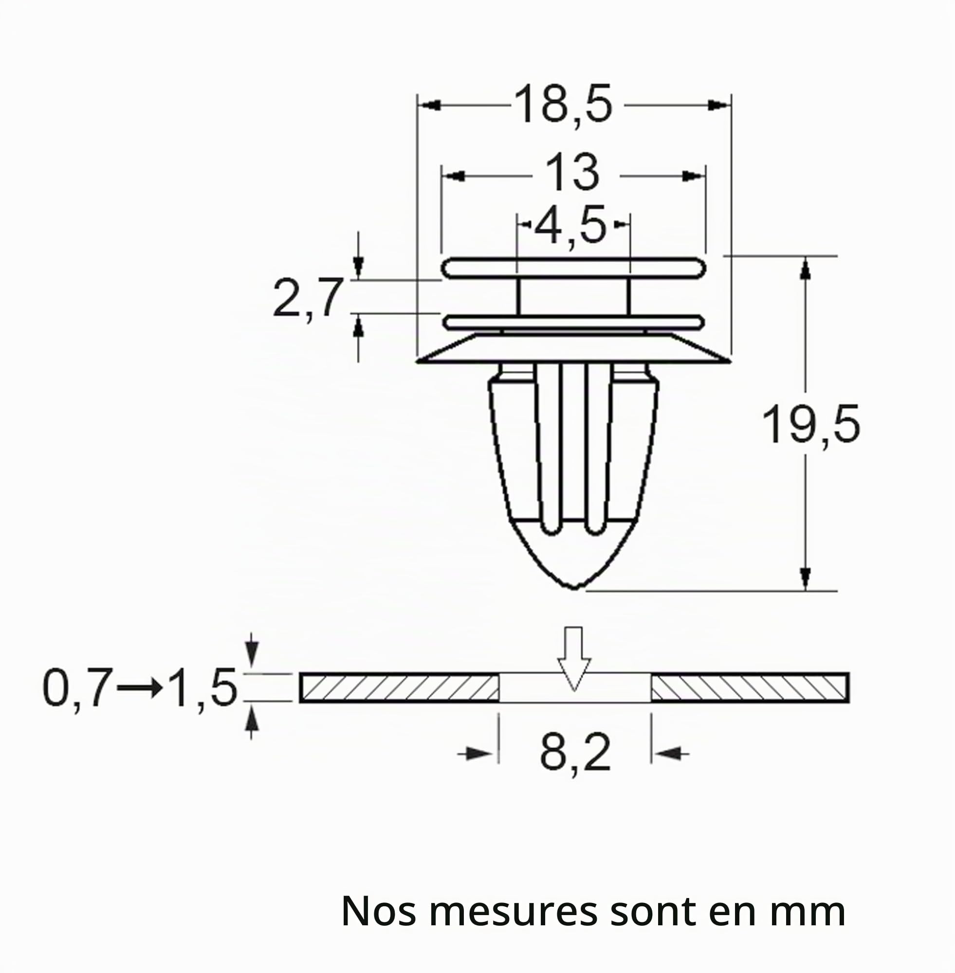 Agrafe de Panneau Garniture Intérieure et Hayon pour Véhicules Renault/Peugeot/PSA/BMW, 8.2mm Poinçon, Lot de 100, Violet