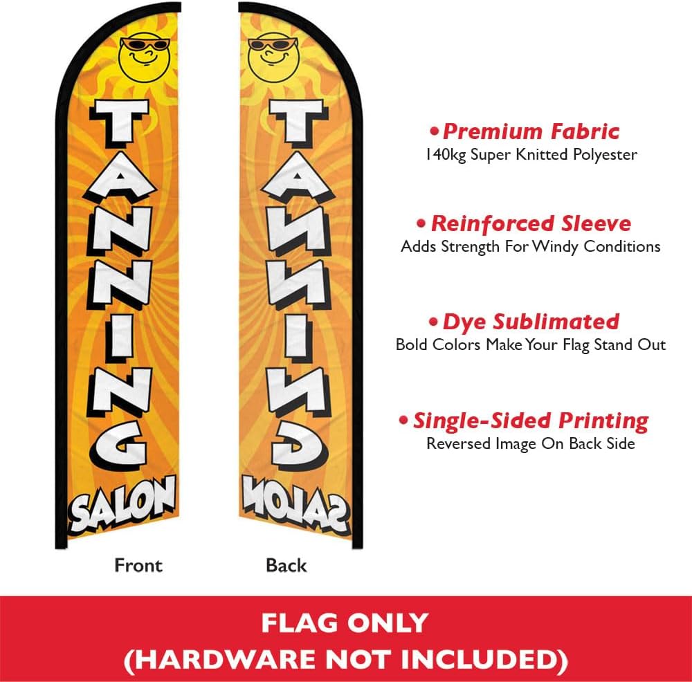 Infinity Republic - Tanning Salon Windless Full Sleeve Banner Swooper Flag - Perfect for Businesses, Tanning Salons, Spas, etc!