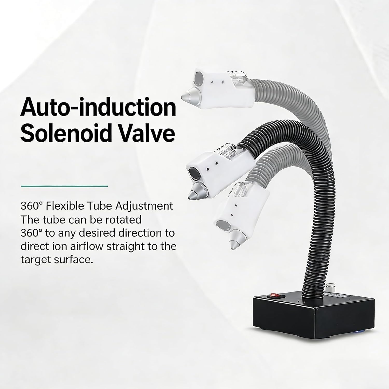 Ionizador industrial antiestático de 360° con flujo de aire ajustable para eliminación de polvo y estática en reparación electrónica