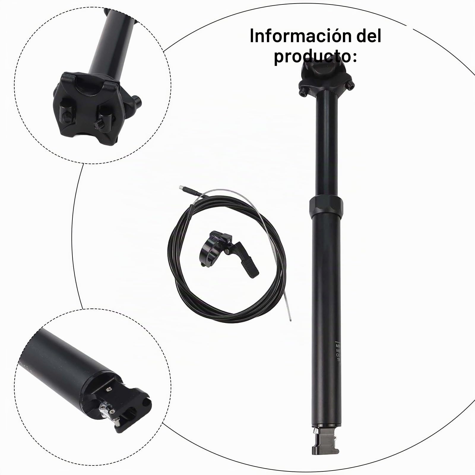 para Bicicleta - Tija telescópica abatible de 30,9 mm con enrutamiento interno de cable, aleación de aluminio MTB, color negro